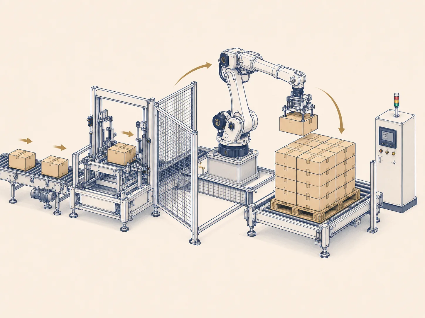 Zeissolution 機械手臂疊箱與棧板堆疊系統示意圖